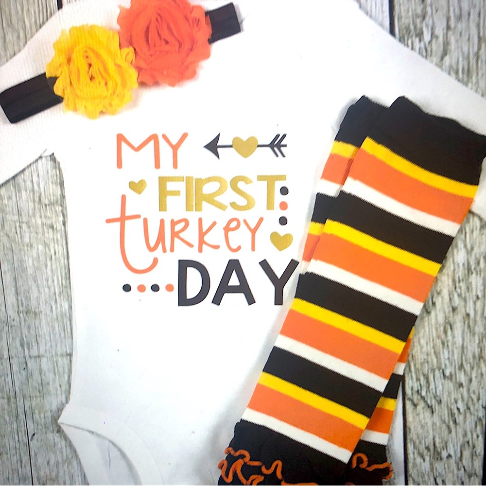 Baby Girl Thanksgiving Outfit,My First Thanksgiving, 3 Piece Long Sleeve Outfit